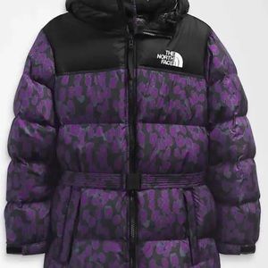 North Face Nuptse Women’s Printed Belted Jacket Coat 700 fill